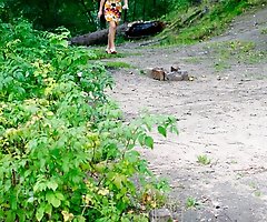 Nasty ho got busted urinating right into the lake