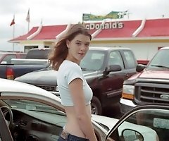 Teen brunette Victoria flashing in the mall carpark