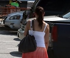 Wind blowing up skirt. It looks really sexy